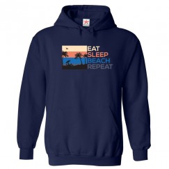 Eat Sleep Beach Repeat Classic Unisex Kids and Adults Pullover Hoodie for Beach Lovers